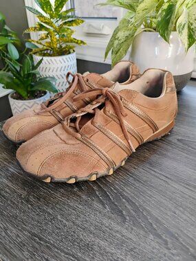 Skechers Bikers Patroller Brown Leather Suede Sneakers - Gold Size 9